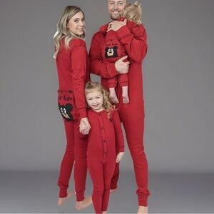 LAZY ONE Pajamas Adult Large Red Cotton Sleeper Button Bear Bottom Flapjack Flap